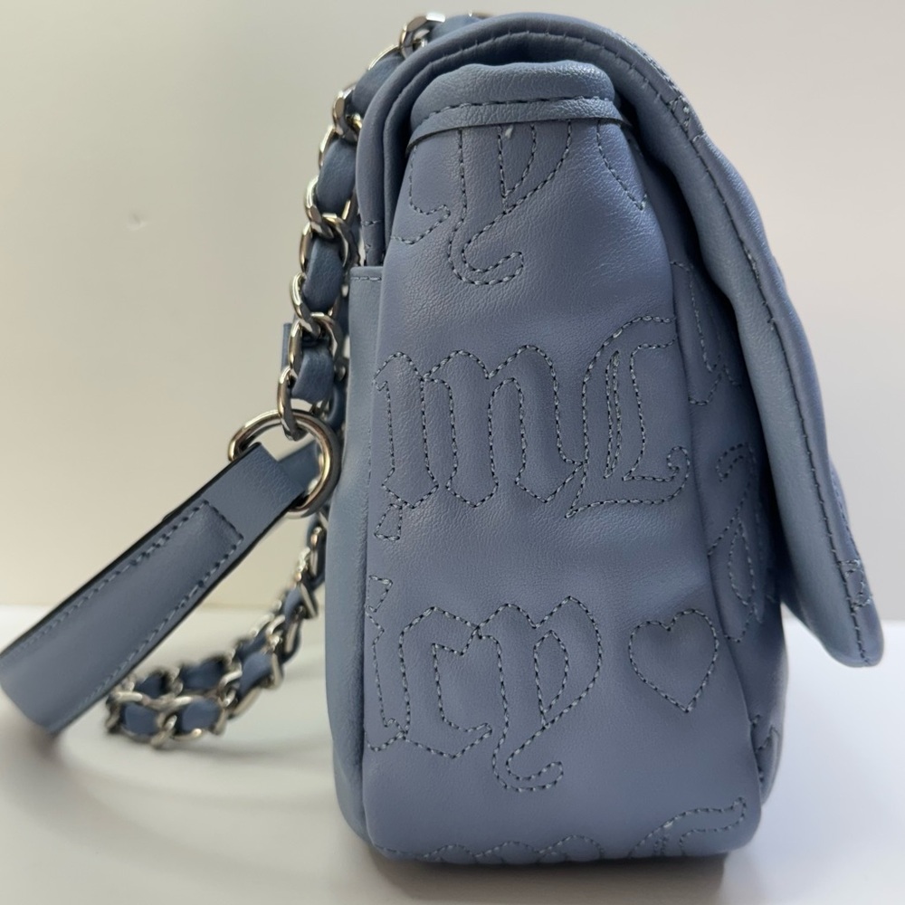 Juicy Couture YK2 Say My Name Flap Quilted Hearts Crossbody Bag Slate Blue - Picture 5 of 12